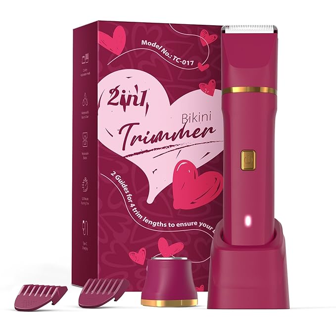 Electric Bikini Trimmer for Women - Waterproof Pubic Hair Trimmer & Facial Shaver, Rechargeable Cordless Electric Razor with Ceramic Blades, IPX7 Shower-Safe for Sensitive Skin, Gift for Her