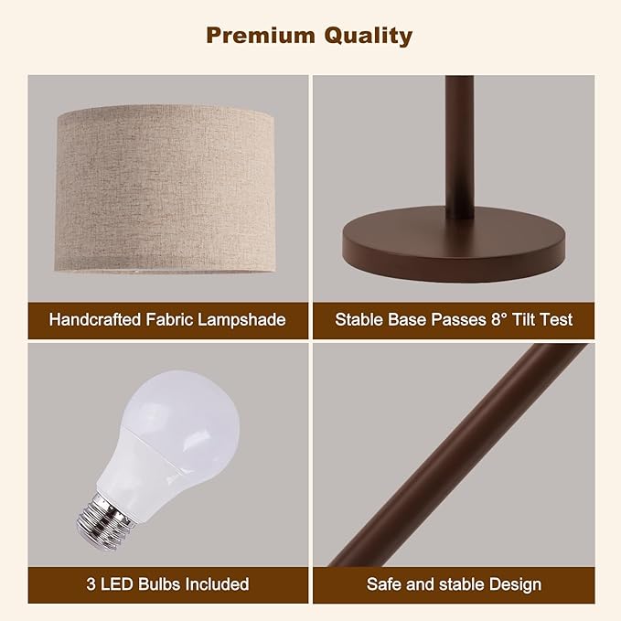 Fansdrick 3 Light Arc Floor Lamps for Living Room, 2400LM Super Bright Floor Lamp with Remote Control, 80" Tall Floor Lamps with Stepless Dimmable, Mid Century Tree Floor Lamp for Bedroom, Office