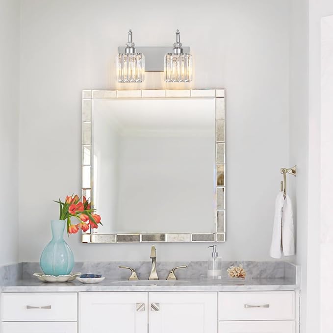 BBLLWJ Modern Bathroom Vanity Light 2-Light Chrome Crystal Light Fixtures Over Mirror for Bathroom Wall Sconce
