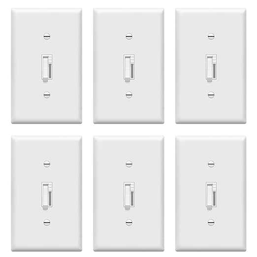 TG Toggle Dimmer Switch for LED, CFL, Incandescent Bulbs, Single-Pole or 3-Way, 2-Wire, No Neutral Required, Quiet Glide, UL-Listed, Wall Plate Included, White, 6-Pack