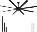 WINGBO 80 Inch Industrial Ceiling Fan without Light, 8 Aluminum Blades Ceiling Fan No Light, 6-Speed Reversible Noiseless DC Motor for Kitchen Bedroom Living Room, Matte Black