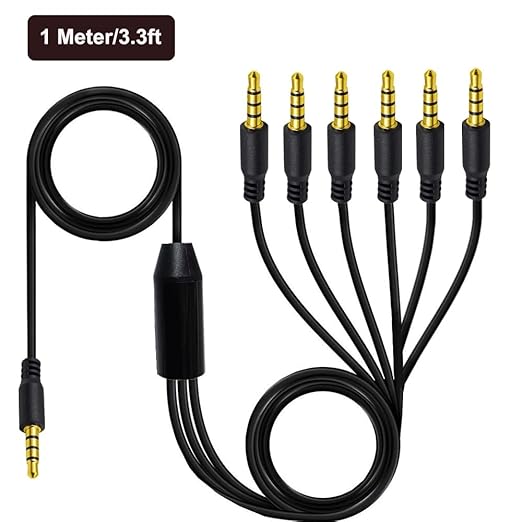 MysRuida 3.3ft 1/8” 3.5mm TRRS Stereo Audio Cable, 1 to 4 Splitter Male Aux Cord, 4 Pole Jack Headphone MIC Adapter for Smart Phones, MP3, Laptops, Speaker, Don’t Support MIC of iOS Headphone