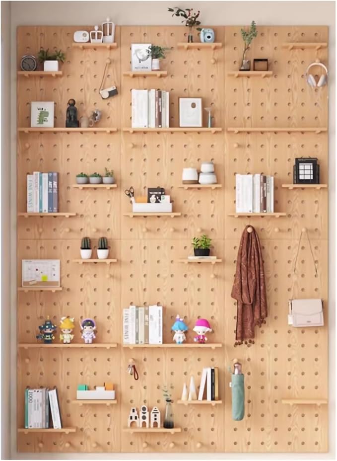 Wooden Wall Organizer Kit - Versatile Oak Display Panel for Bedroom, Office, Study, Bathroom - Wall-Mounted Storage Solution (40x60CM)