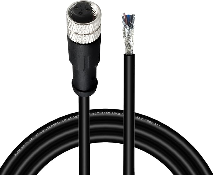 Lonlonty M8 Cable 3 Pin 6.5Ft/2M Female A Coding Circular Connector Cable Shielded IP67 Waterproof Single End Cable A Code