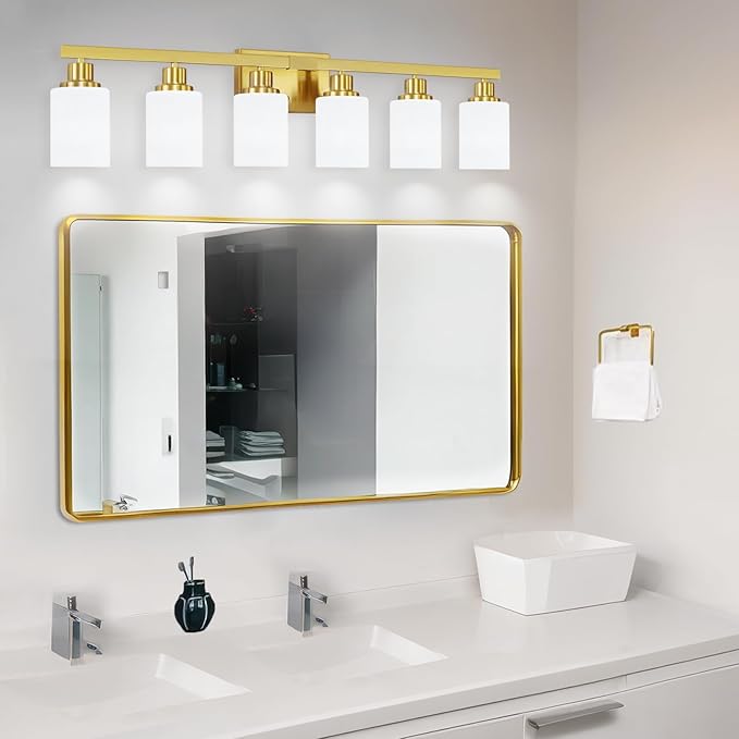 DIKAIDA 6 Light Gold Bathroom Vanity Light, Gold Bathroom Light Fixtures, 38" Modern Brushed Gold Vanity Lighting Fixtures for Bathroom Over Mirror, Gold Sconces Wall Lighting for Bedroom Living Room