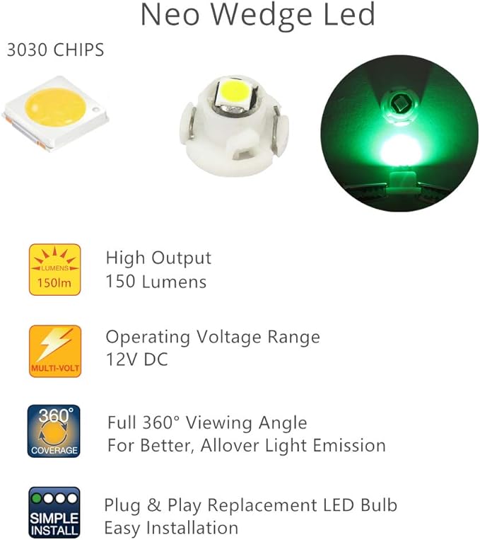 WLJH Green Climate A/C Control Dashboard Heater Dash Indicator Light Switch Led Bulbs Replacement Kit For Camry Corolla Tacoma Matrix, Pack of 10