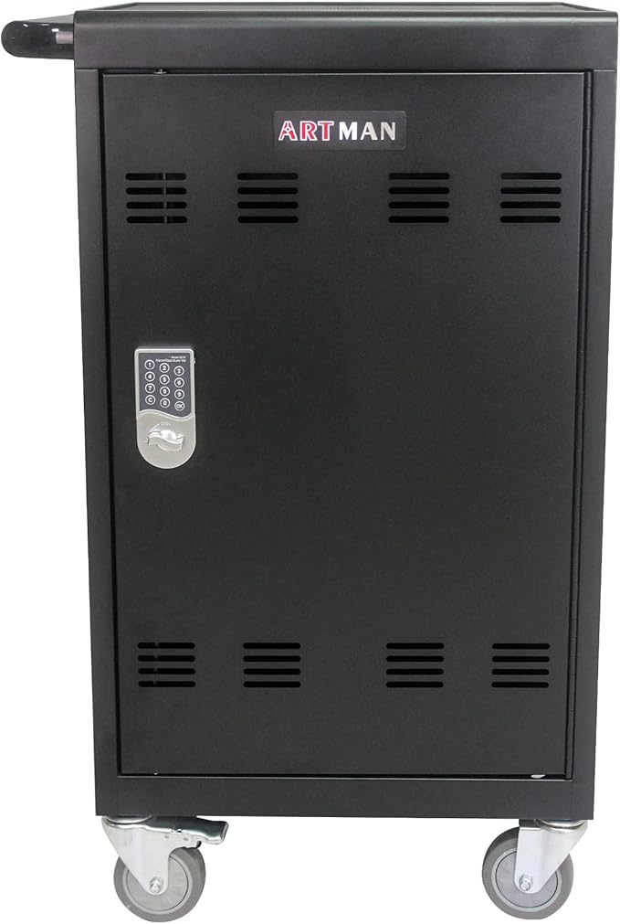 32 Device Mobile Charging Station for Laptops/Tablets/iPads/Chromebooks,32 Bay Lockable Charging Cabinet with Cable Management & Power Strip Included, Laptop & Tablet Storage Carts,Combination Lock