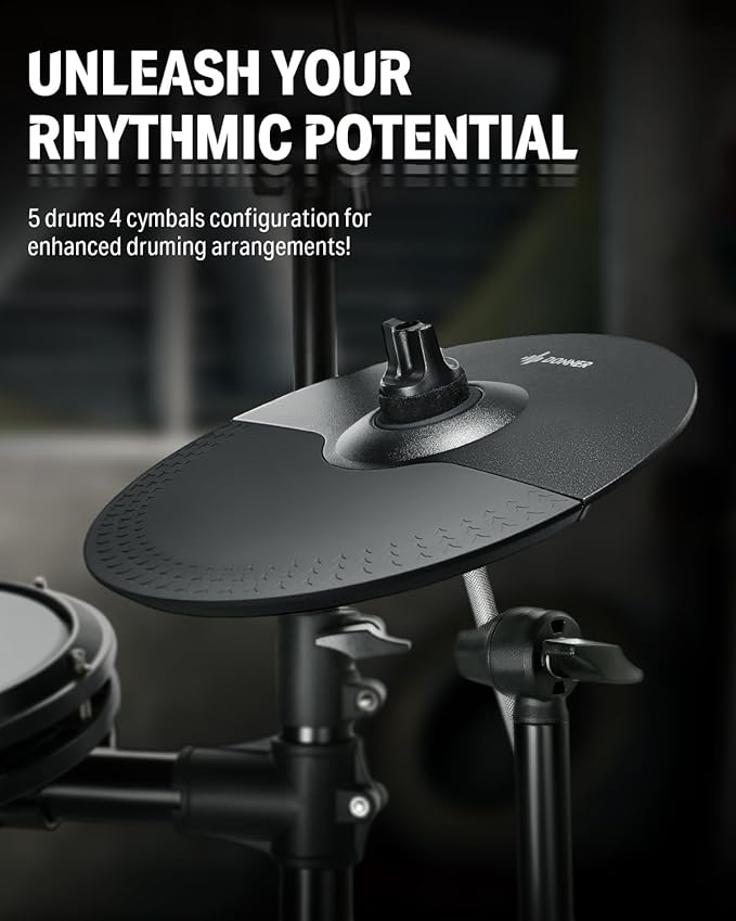 Donner DED-200X Electronic Drum Set, Electric Drum Kit with Quiet Mesh Drum Pads, 2 Cymbals w/Choke, 31 Kits and 450+ Sounds, Throne, Headphones, Sticks, USB MIDI, Melodics Lessons (5 Pads, 4 Cymbals)