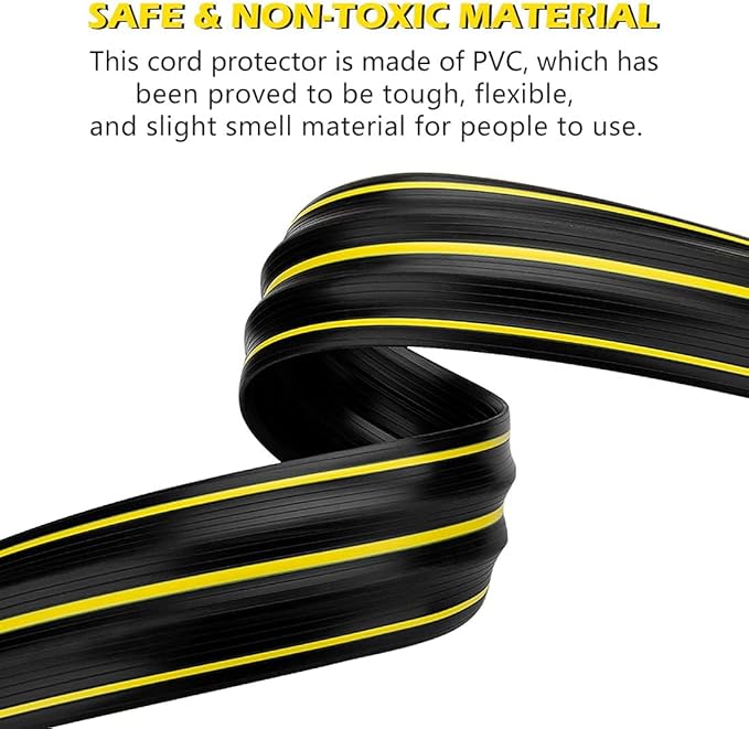20Ft Cord Covers for Wires on Floor, 3-Channel Floor Cord Cover with Anti-Slip Base & Yellow Warning Strips, Extension Cord Covers for Floor, Ideal for Home, Office, Outdoor Use