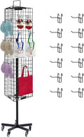 NectaCol Triangular Gridwall Panel Display Stand with Base and Pole, Black Grid Wall Panels with Wheels, Craft Gridwall Display Rack, Art Display Stand, Show Rack, Extra 12pcs Hooks