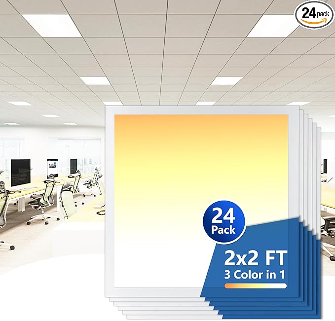 CycevSun 2x2 LED Drop Ceiling Lights Flat Panel Fixture, 0-10V Dimmable, 3000K 4000K 5000K Switchable, 20/30/40W Selectable, 120-277V, ETL Listed, 24 Pack