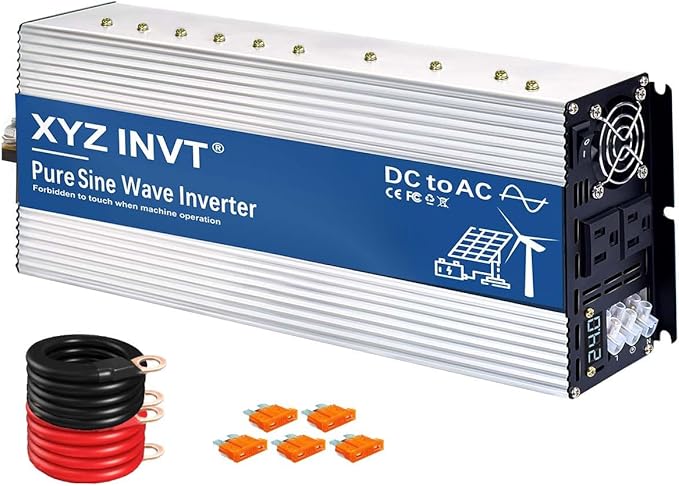 XYZ INVT 3500W Pure Sine Wave Inverter 24V to 120V AC, 7000W Peak Power - Portable Power Converter for Solar System, Off-Grid Home, RV, Truck & Camping