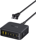 Baseus Charging Station 120W, 6-in-1 USB-C PD Fast Charging Desktop Charger with 5ft Extension Cord, 4 USB C, 2 USB A Ports, Travel Power Strip for iPhone 17/16, iPad Pro, MacBook Pro, Tablet and More