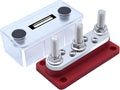 AMOMD 300A Bus Bar 3 Terminal Studs (3/8 inch) M10 4x8#-32 Screws Nickel Plated Copper Distribution Block Negative Electrical Buss Bars 12-48 V DC with Cover for Trailer Marine Boat Car RV (Red)