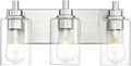 METWET 3-Light Bathroom Light Fixtures, Brushed Nickel Vanity Light with Cylinder Clear Glass Shade, Modern Vanity Lighting Fixtures Over Mirror, VL143-BN-3