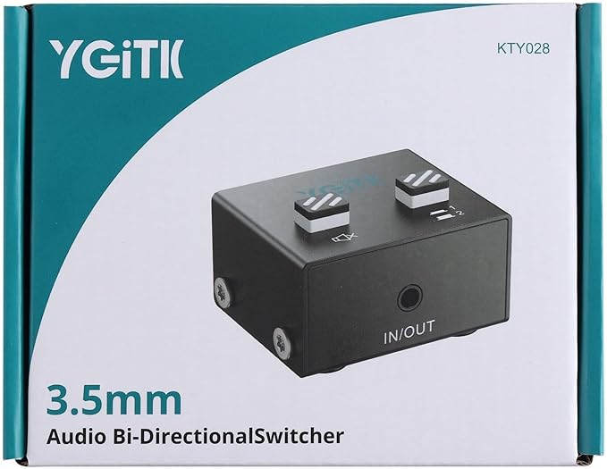 YGITK 3.5mm Audio Switch Bi-Directional, 2-in-1 & 1-in-2 Stereo Audio Switcher with Mute Button, No External Power Required, Includes 3.5mm Audio Cable, fo Speakers, PC, Phone, Laptop, Headphone
