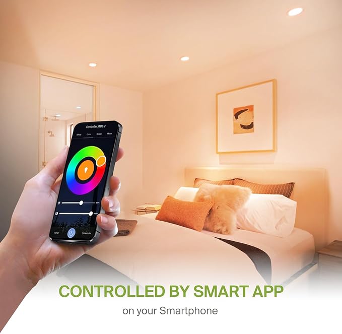 ASD 6 Pack LED Smart Recessed Lighting 6 Inch 15W, RGBW Color Changing Lights, Compatible with Alexa & Google Assistant, Dimmable 2700K-6500K Selectable RGB Lights, WiFi Bluetooth Ceiling Light, ETL