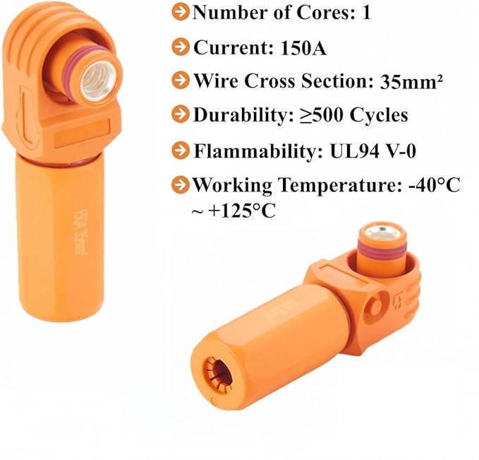 1 Set Battery Energy Storage Connector 150A 35mm² High Current HV Connectors Quick Plug Terminal Right Angle Plug and Socket IP67 Waterproof Power Adapter (Orange, 150A)