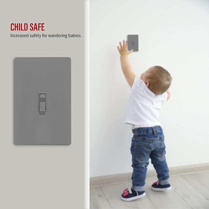 ENERLITES Screwless Toggle Switch Wall Plate, Child Safe Light Switch Cover, Standard Size 1-Gang 4.68" x 2.93", Unbreakable Polycarbonate Thermoplastic, UL Listed, SI8811-GY, Glossy, Gray