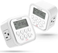 Fosmon 7 Day Digital Timers for Electrical Outlets, Indoor Plug-in Light Timers Switch Programmable, Electric Wall Plug for Lamp, Grow Reptile Lights, Aquarium, 15A/1875W, Grounded- 2 Pack