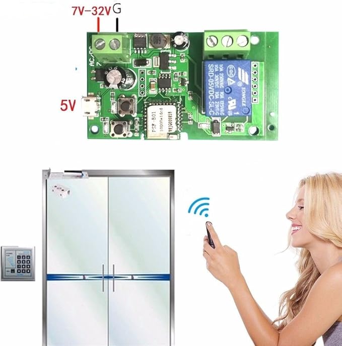MHCOZY WiFi Wireless Smart Switch Relay Module for Smart Home 5V 5V/12V，Ba applied to access control, turn on PC, garage door (12V)