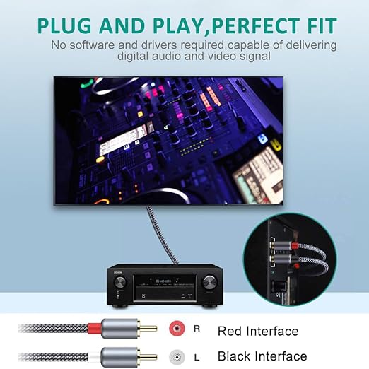 Goalfish 25ft/7.5m Nylon-Braided RCA Audio Cable - 2 Male to 2 Male Subwoofer Cable for Home Theater, HDTV, Amplifiers, Speakers, Hi-Fi Systems