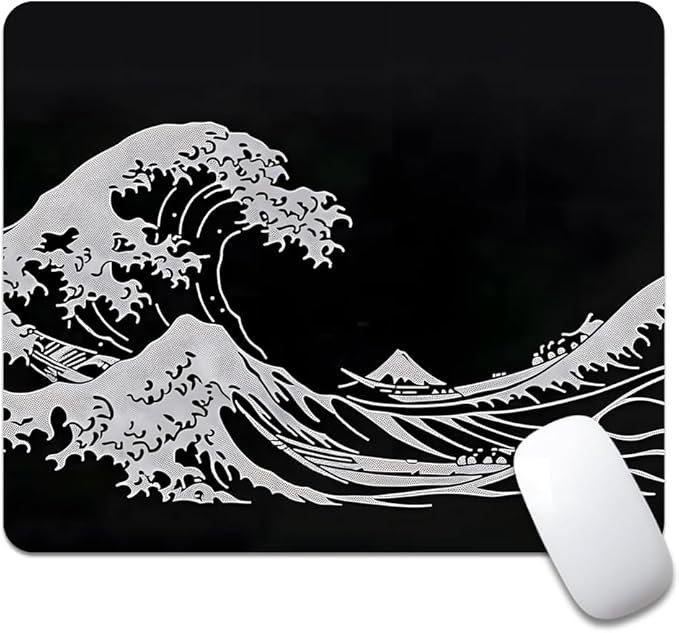 Black Wave of Kanagawa Square Mouse pad, Texture, Waterproof, Anti Slip Rubber Base, Computer Mouse pad, Laptop Mouse pad