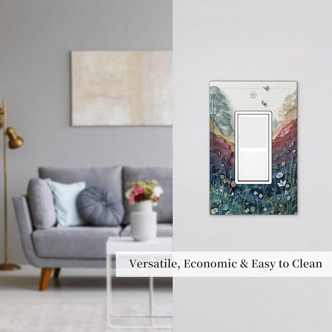 Bvtewkhz Wildflowers Rustic Flowers Floral Plants 1 Gang Single Rocker Wall Plate Cover Vintage Mountain Decorative Light Switch Covers Electrical Faceplate Switch Plates for Bathroom Kitchen Home