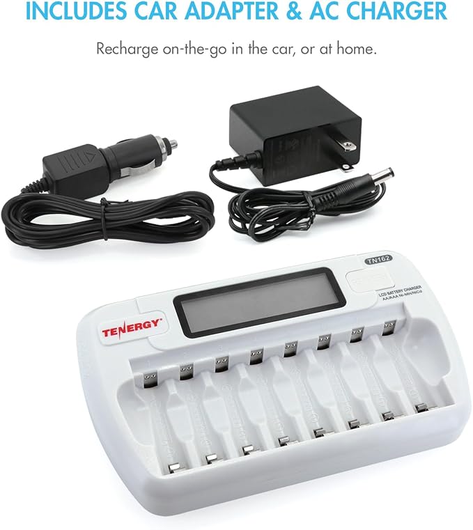 Tenergy TN162 8-Bay Smart LCD Battery Charger for Rechargeable AA/AAA NiMH/NiCd Batteries