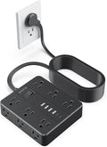 AOFO 20FT Surge Protector Power Strip,12 AC Outlets with 6 USB Ports (2 USB-C), Flat Plug Extension Cord with Multiple Outlets, Wall Mount for Home Office,Dorm,Black