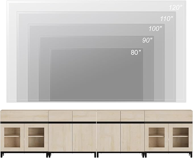 WAMPAT Modern TV Stand for TVs up to 120 inch, 4 in 1 TV Console with Glass Doors and 2 Drawers, Entertainment Center with Adjustable Shelf for Living Room, Bedroom, Light Oak