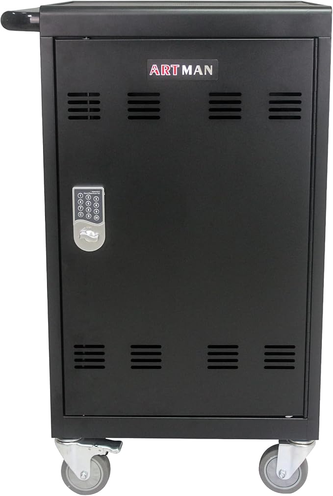 Aokleo 32 Devices Laptop Charging Cart with Password Lock,Tablet Storage Carts for Pad Up to 16.3" Screen,Classroom Computer Mobile Charging Station for Pads,Chromebooks,Laptops(Black - Password Lock)