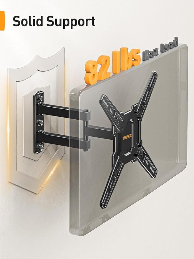 Perlegear Full Motion TV Mount for Most 26–65 inch Flat or Curved TVs up to 82 lbs, Wall Mount TV Bracket with Articulating Arms, Tool-Free Tilt, Swivel, Extension, Max VESA 400x400mm, PGMF3