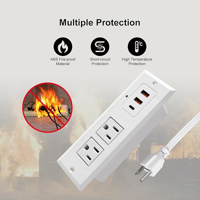 20W Recessed Power Strip USB C Fast Charge Desk Power Outlet Type C Flush Mounted Extension Power Plug for Conference Countertop Desktop Drawer Sofa ETL Listed (White)