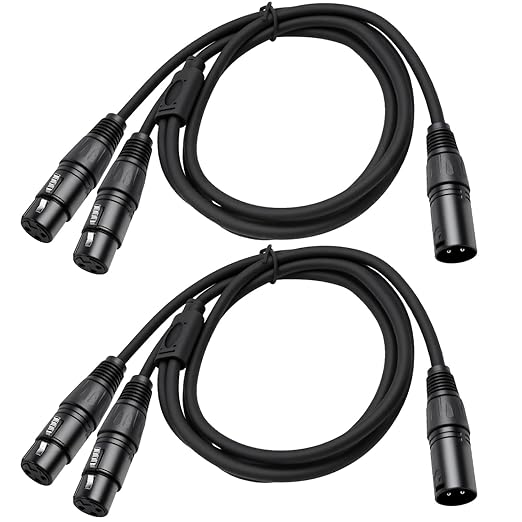 2 Pack XLR Splitter Cable,1 Maleto 2 Female, 5FT Stereo Mic to L&R Audio Y-Splitter Cable