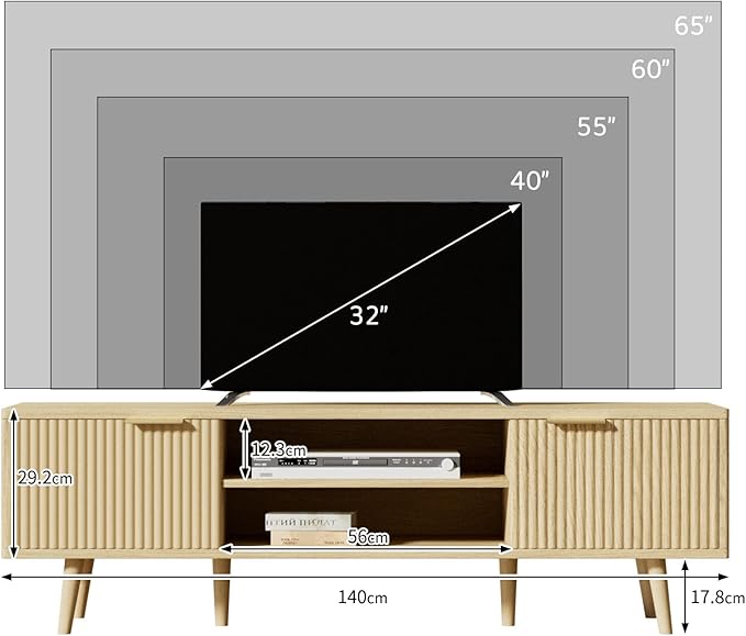 YLGJ&TIDY Modern Wood TV Stand Up to 60'',Universal Entertainment Center with 3-Tier Shelves,TV Console with Cabinets Storage,Wood Frame Television Stand (Oak)