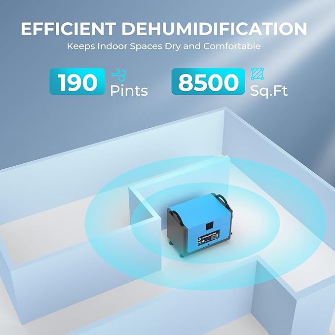 EUHOMY 190 Pint Crawl Space Dehumidifier with Drain Hose, Dehumidifier for Home and Basement, Dehumidify Up to 9000 Sq Ft Commercial Dehumidifiers, Timer on/off, Automatic Dehumidification