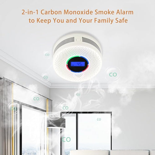 10-Year Battery Wireless Interconnected Smoke and Carbon Monoxide Detector, Smart Interlink Smoke CO Alarm with Digital Display, Fire and CO Combo Alarm for Home (2 Pack)