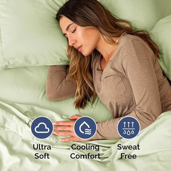 Full XL Bed Sheet Set - 4 Piece Extra Long Extended Full XL Sheets - Soft, Breathable & Cooling - Fits 8" to 16" Mattress w/ Deep Pockets - 54" x 80" - Wrinkle and Fade Resistant - Light Sage Green