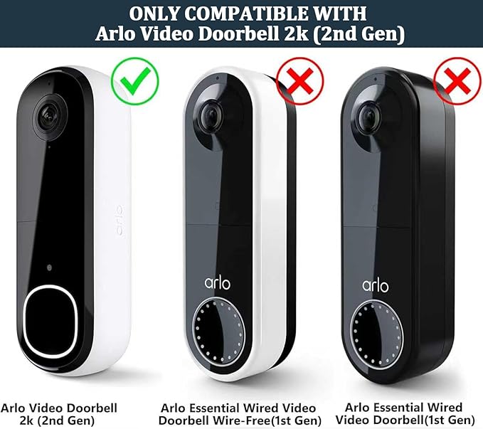 Anti-Theft Doorbell Mount Compatible with Arlo Video Doorbell 2K/HD (2nd Gen), No-Drill Adjustable Mounting Bracket for Arlo Doorbell Camera, Accessories for Apartments, Businesses Home (Black)