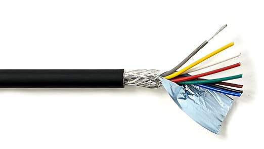 KWANGIL 8C 20AWG AMSB Shielded Cable Wire (UL2464) - Highly Flexible Str TC, PVC Ins, OS+TC BRD, PVC JKT for CNC Machine, Stepper Motor, VFD Spindle (Matte Black 50FT)