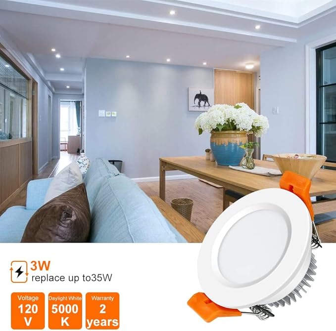 inShareplus 2 Inch LED Recessed Lighting, Downlight Dimmable 3W (35W Equivalent), 5000K Daylight White, CRI80, Recessed Light Fixtures with LED Driver (10 Pack)