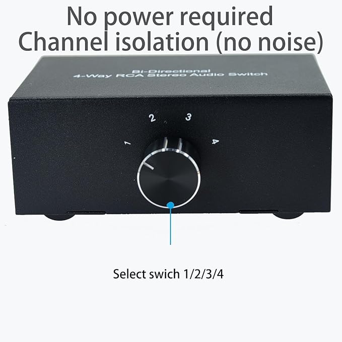 No Noise 4 Way 1 in 4 Out or 4 in 1 Out Audio Sound selector RCA Female Stereo 4 Channel Splitter switcher Box Switching No External Power