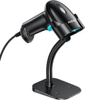 Barcode Scanner with Stand, USB Wired Inventory 2D 1D QR Code Scanner,Compatible with Computer POS MAC with Automatic Scanning, Handheld Barcode Reader for Library Supermarket（Green）