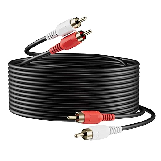 Sjorks RCA Cable 50ft,2RCA Male to 2RCA Male,Audio Stereo Subwoofer Cable [Hi-Fi Sound] Auxiliary Audio Cord for Home Theater, HDTV, Amplifiers, Hi-Fi Systems,Speakers and etc