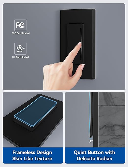 ELEGRP Smart Dimmer Light Switch DTR30, Single Pole or 3 Way, 2.4GHz Wi-Fi Touch Dimmer Compatible with Alexa/Google Assistant, Needs Neutral Wire, No Hub Required, UL and FCC Listed, Black, 1 Pack