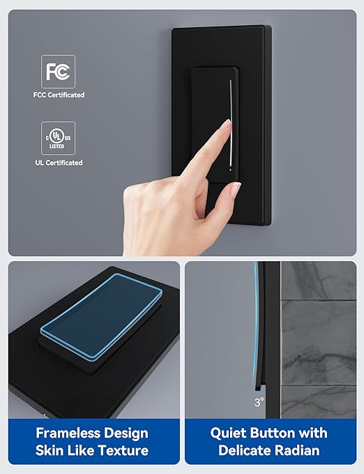 ELEGRP Smart Dimmer Light Switch DTR10, Single Pole Setup, 2.4GHz Wi-Fi Touch Dimmer Compatible with Alexa and Google Assistant, Needs Neutral Wire, No Hub Required, UL&FCC Listed, Black, 1 Pack