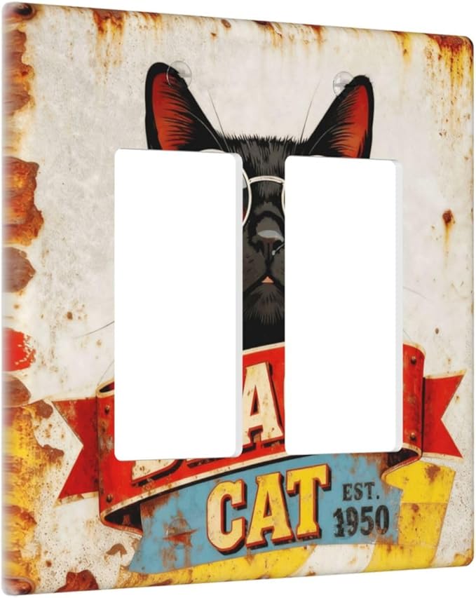 Bvtewkhz Black Cat Vintage 2 Gang Double Rocker Decorative Outlet Covers Light Switch Plate Electrical Receptacle Switchplate For Bathroom Kitchen Bedroom