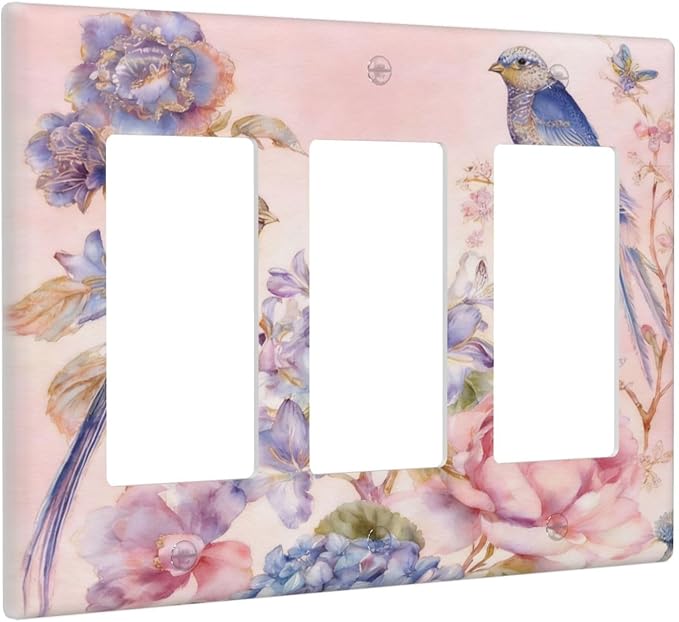 Bvtewkhz Floral Birds Morris 3 Gang Triple Rocker Decorative Outlet Covers Light Switch Plate Electrical Receptacle Switchplate For Bathroom Kitchen Bedroom