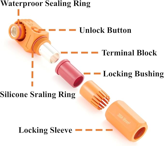 90 Degree 12mm 350A 95mm² Single Core Plug for Energy Storage Battery IP67 Waterproof EV Battery Container Connector,1PC (Orange, 350A)